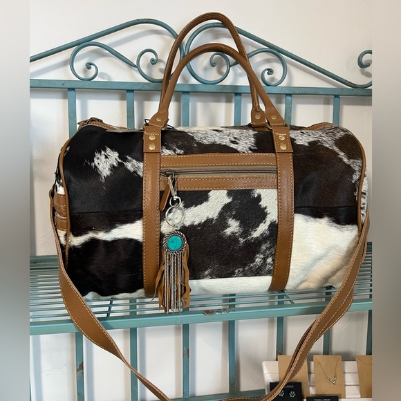 Myra Bag Handbags - New Myra Bag Onyx Cowhide Leather Mini Small Duffel Western Travel Weekender